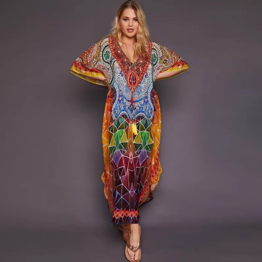 Robe retro hippie colorful Moroccan dress Quick dry beach dress